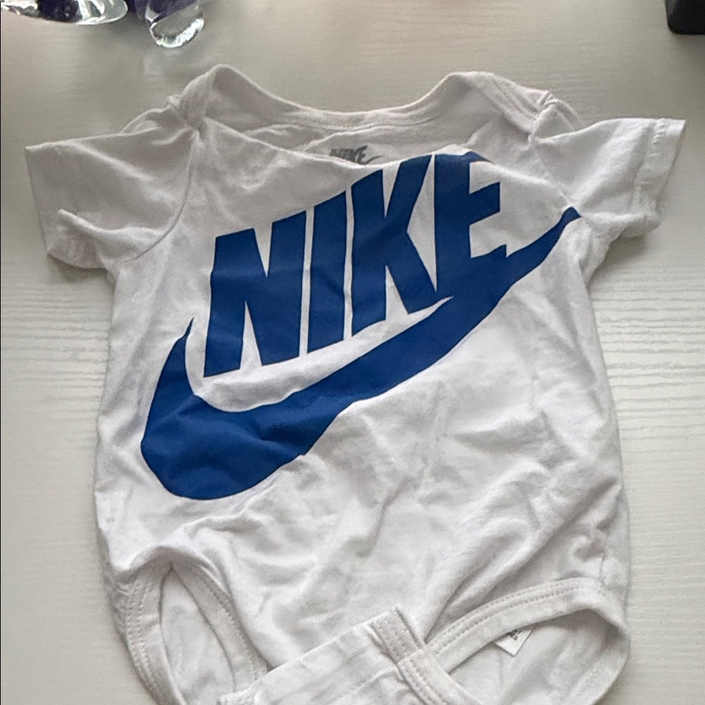 Nike White T-Shirt with Blue Logo and Royal Blue Shorts - Picture 3 of 3